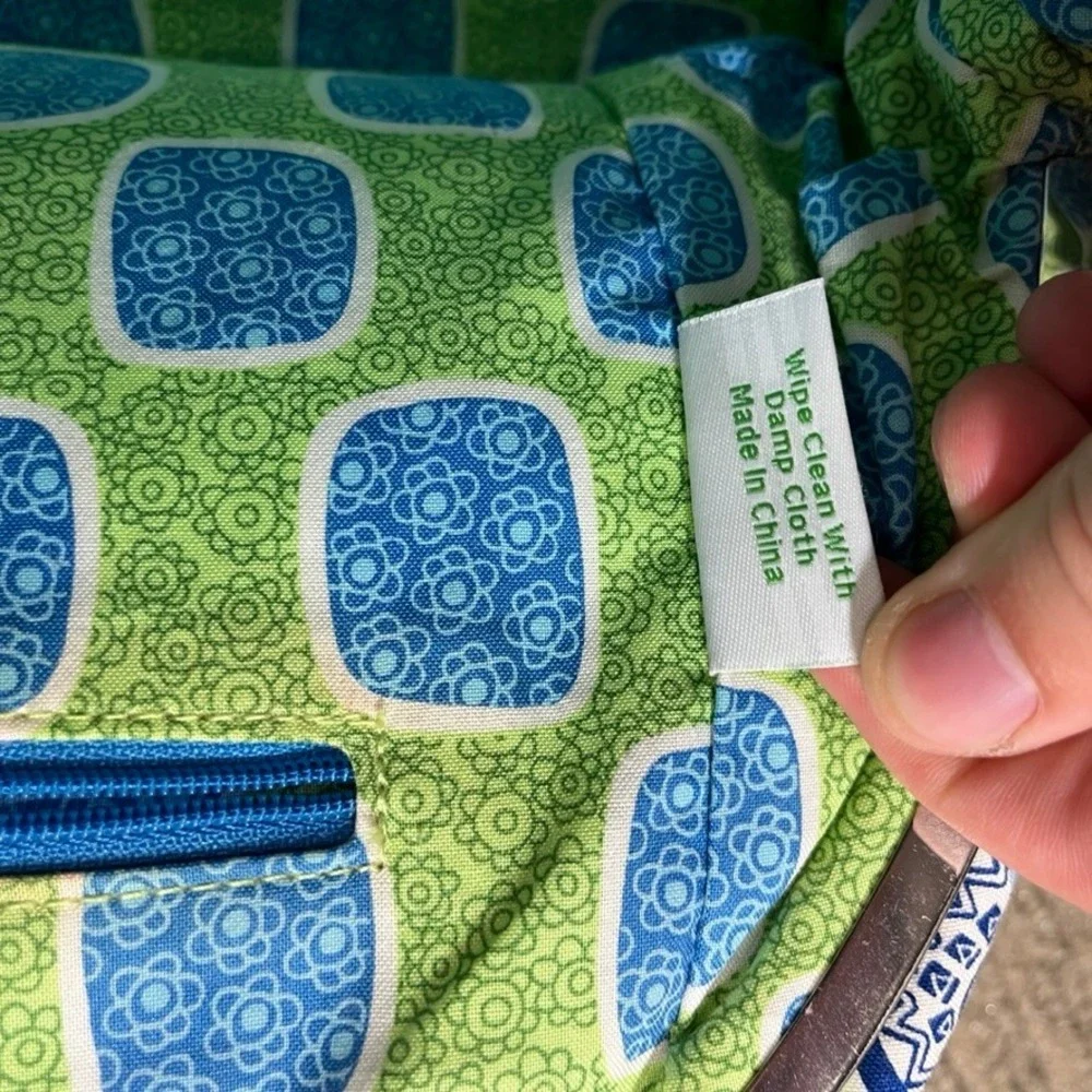 Vera Bradley Blue Lagoon Kisslock Satchel Quilted Floral Handbag Blue Green